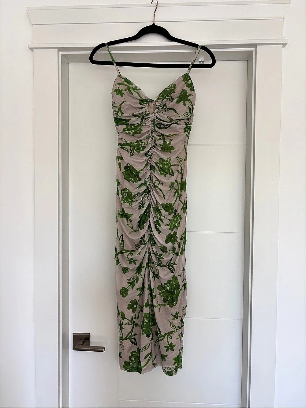 ASTR the Label Palmero Floral Ruched Midi Dress Pink & Green Small